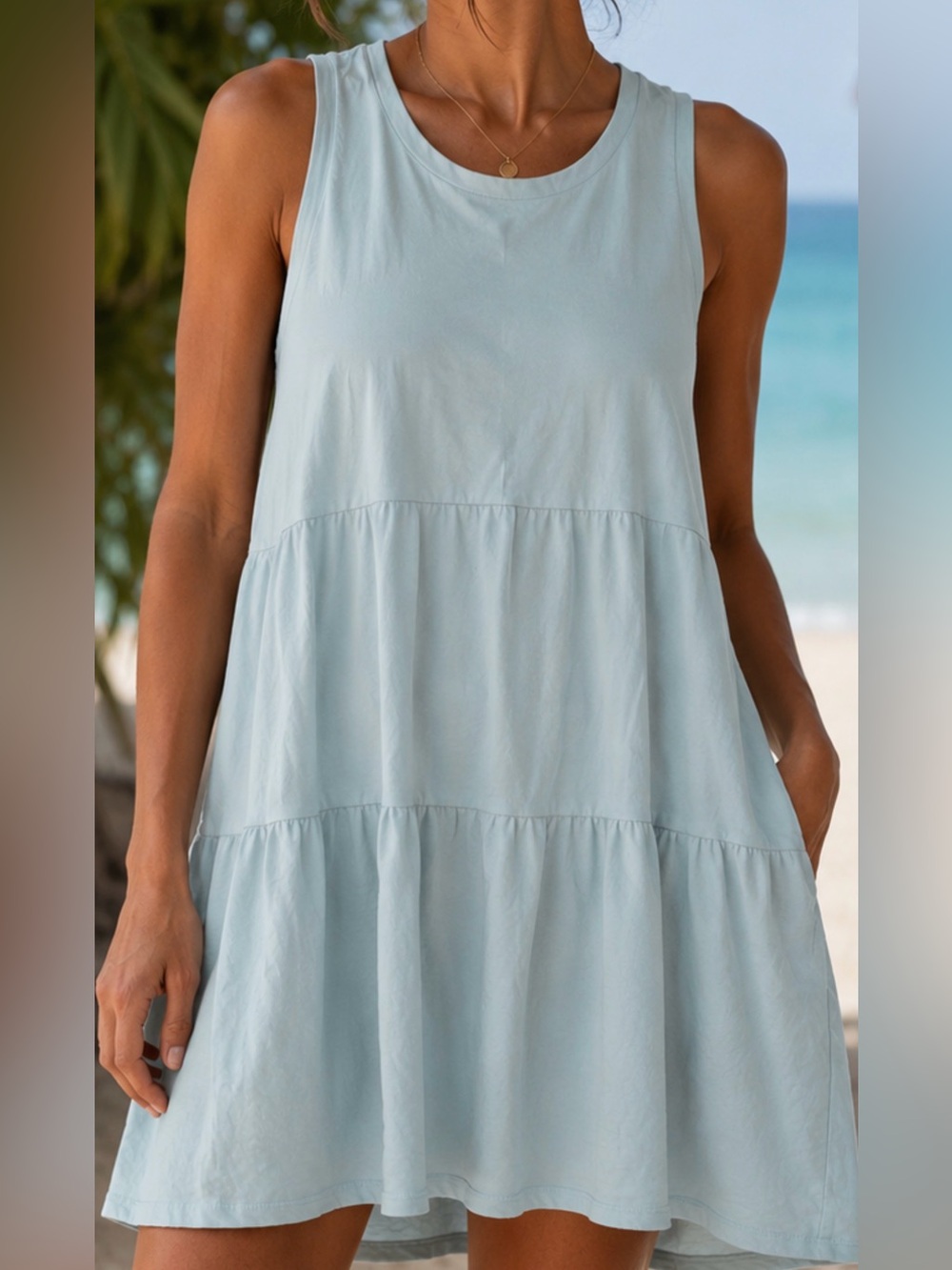 Sew In Love Light Blue Sleeveless Tiered Dress